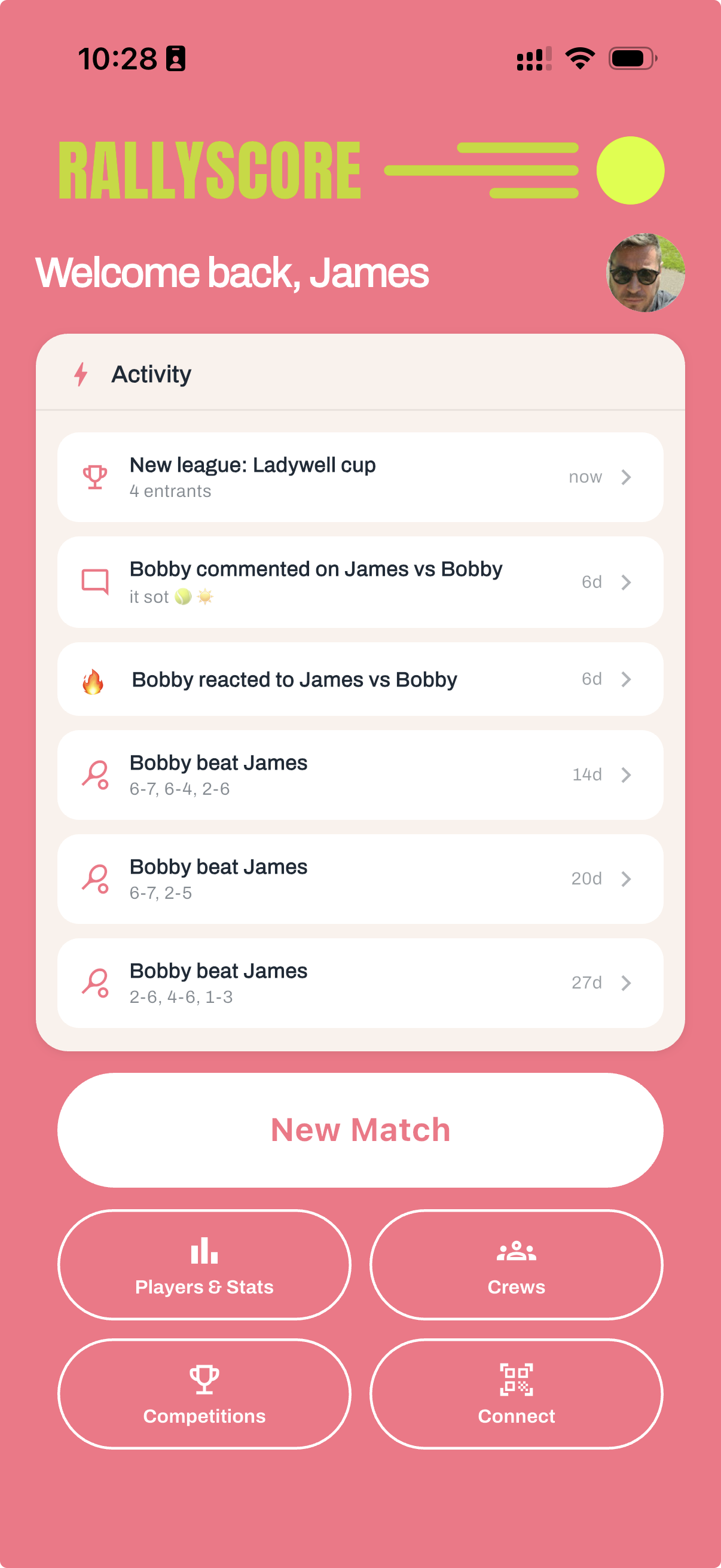 RallyScore activity feed